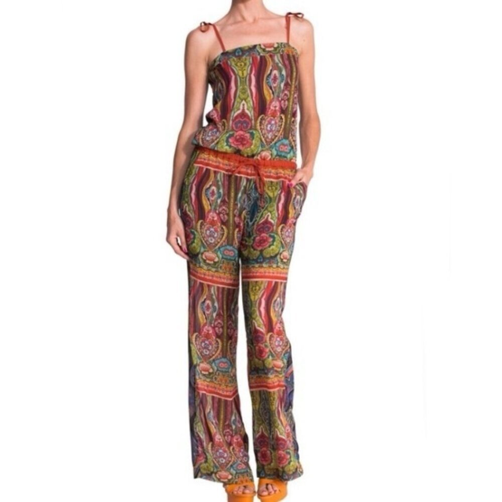 Desigual Floral Aztec Print Sleeveless Straps Wide Leg Jumpsuit 51P26D7 Size 32